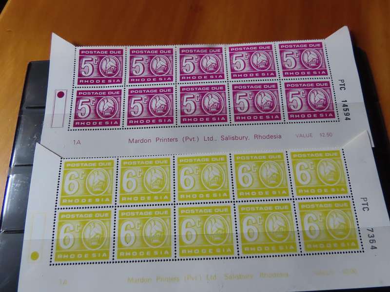 Stamps -Rhodesia - Postage Dues - Imprint Blocks of 8 - 1c, 2c, 5c, and 6c - MNH