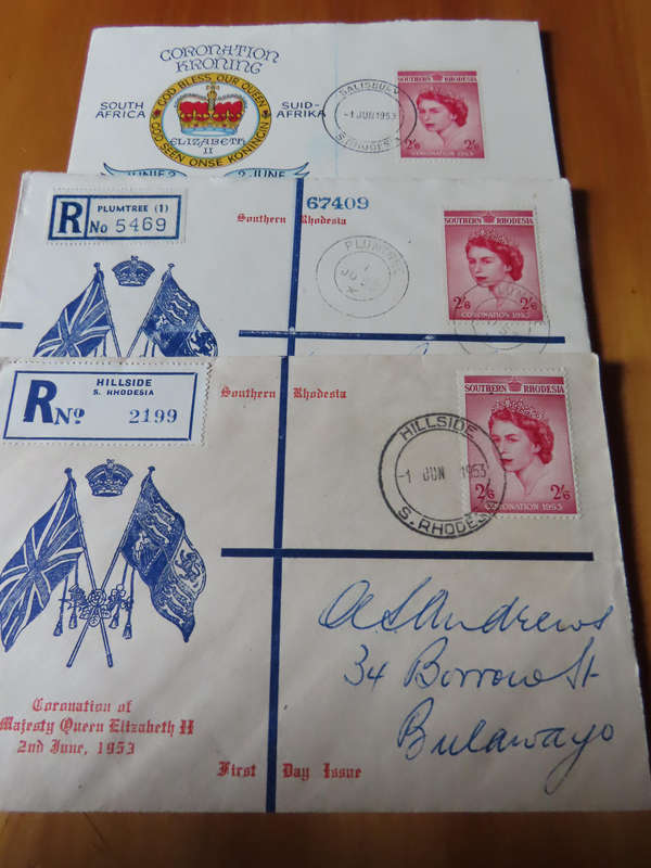 Stamps - Southern Rhodesia - 1953 1 June 6 F.D.C. Covers Coronation