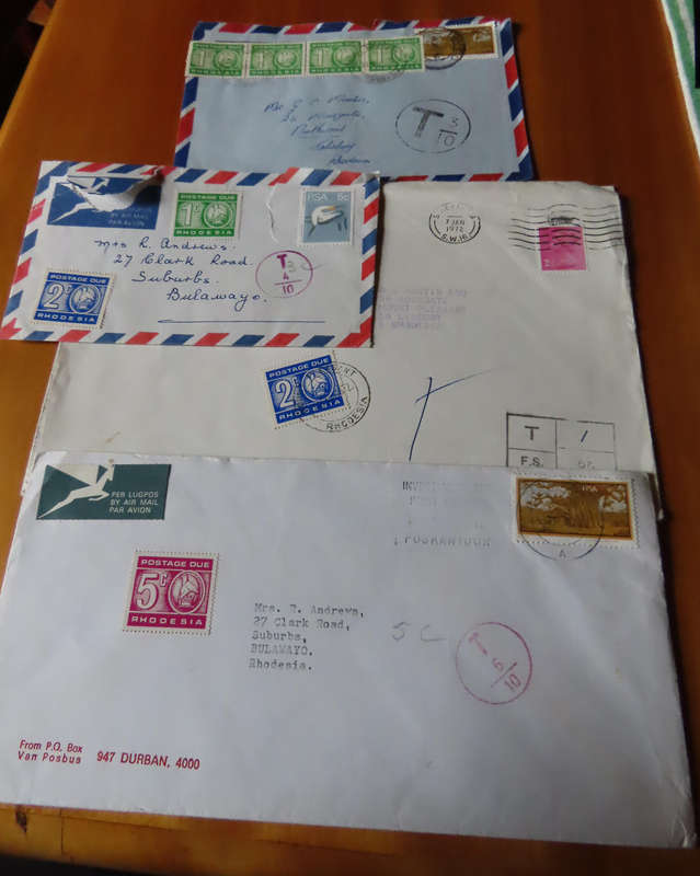 Stamps - Rhodesia - 4 Envelopes with Postage Due Stamps- 1c, 2c, 5c