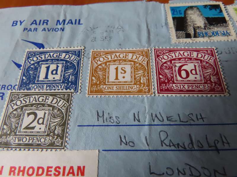 Stamps - Rhodesia to London - Stamps Surcharged by Royal Mail 1/9