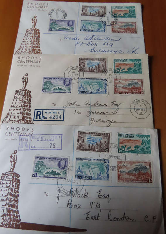 Stamps - Southern Rhodesia - 5 FDC Rhodes Centenary 15 April 1953