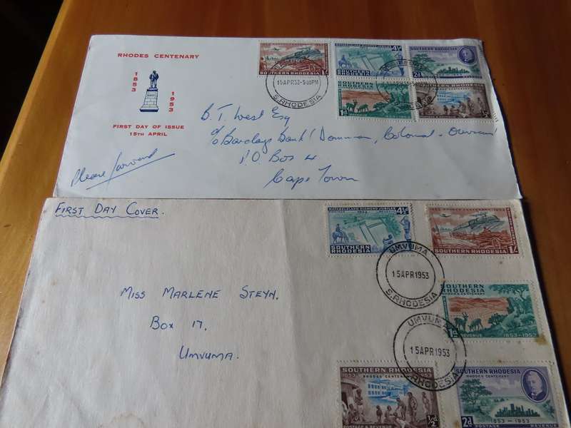 Stamps - Southern Rhodesia - 5 FDC Rhodes Centenary 15 April 1953