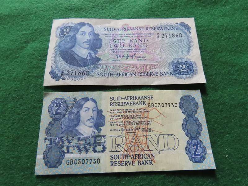 South Africa - 2 x R2 Notes - T.W. de Jongh and GPC de Kock -VF to EF