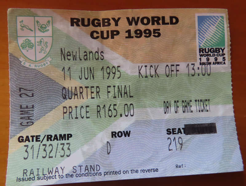 Rugby - World Cup 1995 Quarter Final Ticket 11/June/1995 and Springboks vs Ireland 19/6/2004 Ticket