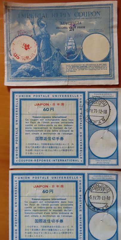 Union Postale Universalle - 8 Coupons Britain, Japan and Australia