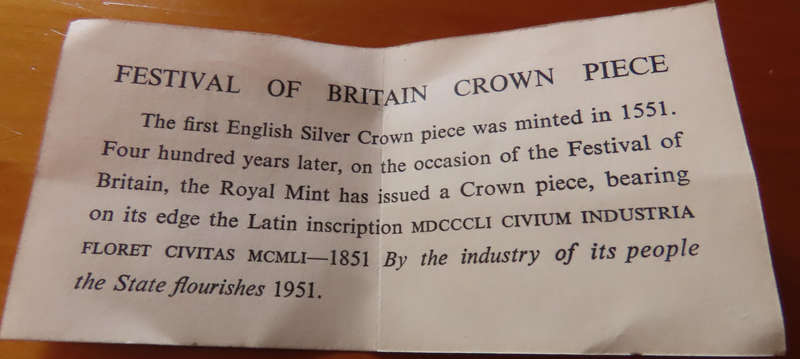 1951 Festival of Britain - Five Shilling Coin Boxed With Papers