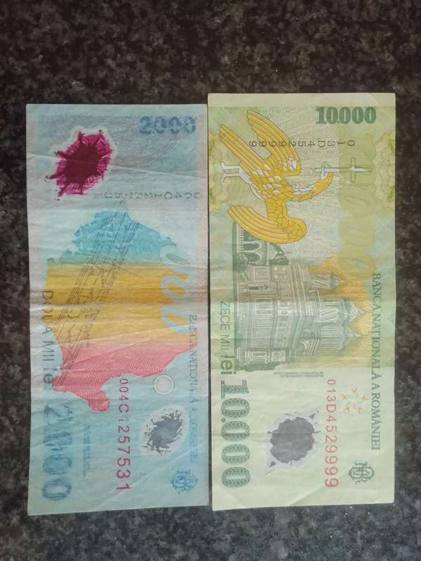 Romanian Leu Currency 10,000 Leu and 2,000 Leu
