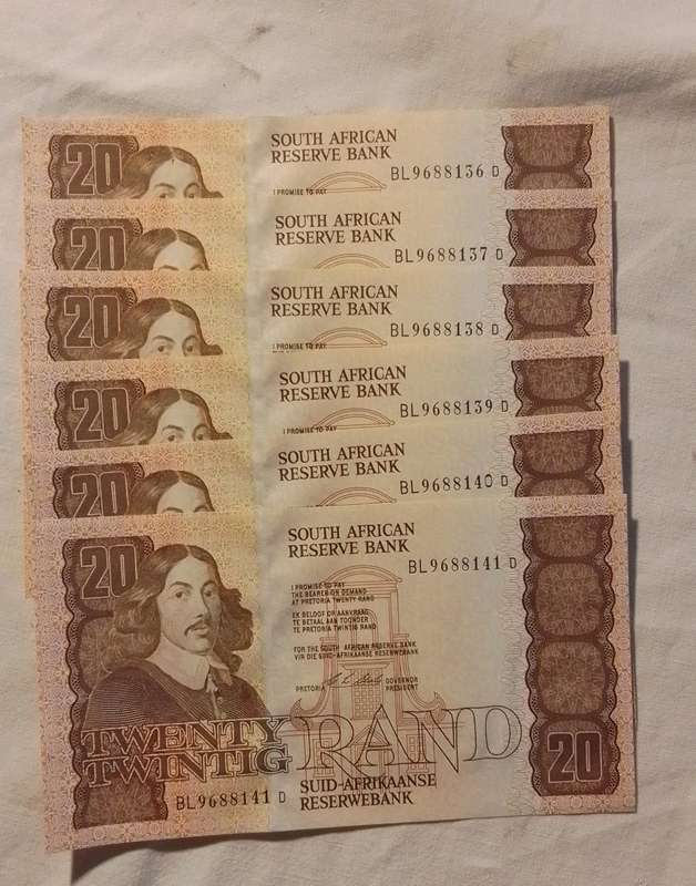 6x South African R20 notes in Sequence