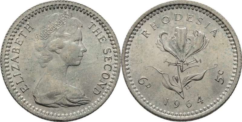 1964 Rhodesia 5 cent (17 coins) in plastic sleave
