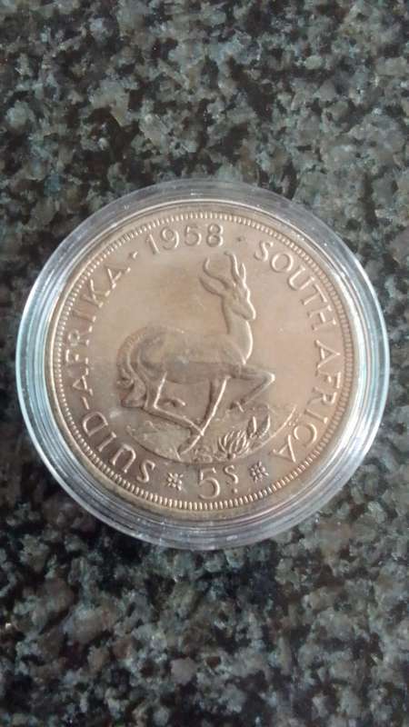1958 South Africa Silver 5 shillings in plastic Capsule