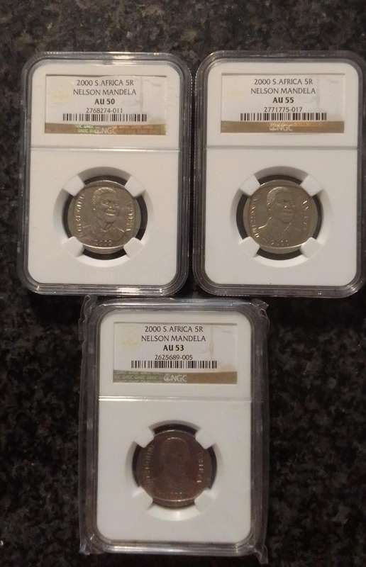 3x MANDELA R5 2000 coins - Various Gradings
