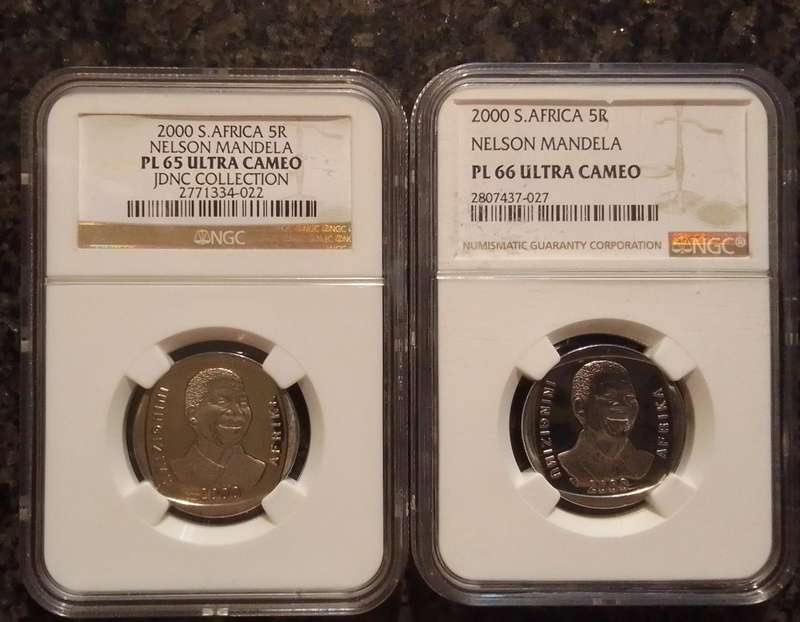 2x 2000 South Africa Mandela R5 - High Grades PL65 & PL66 Ultra Cameo