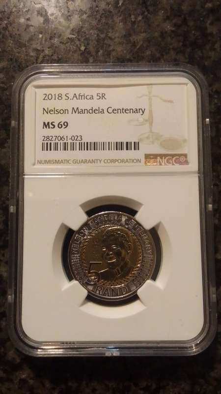 **VERY HIGH GRADED COIN** 2018 South Africa Mandela Centenary Graded MS69 R5 coin