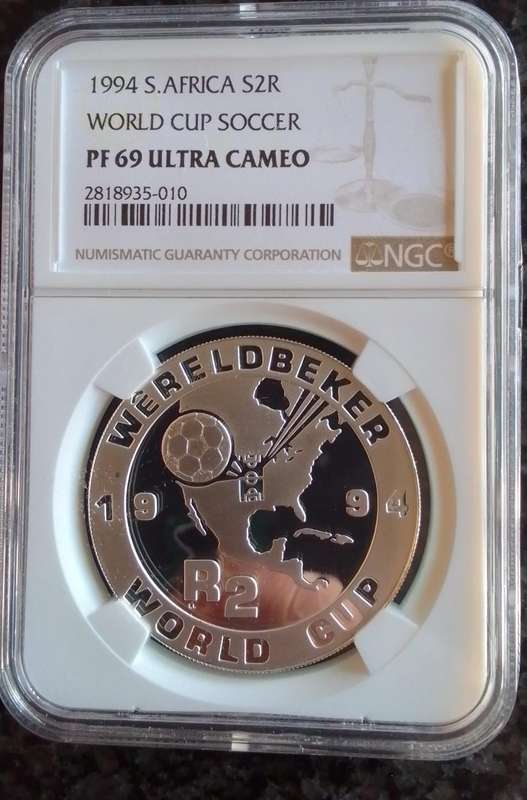 VERY HIGH GRADED PF69 ULTRA CAMEO 1994 South African R2 World Cup Soccer Coin