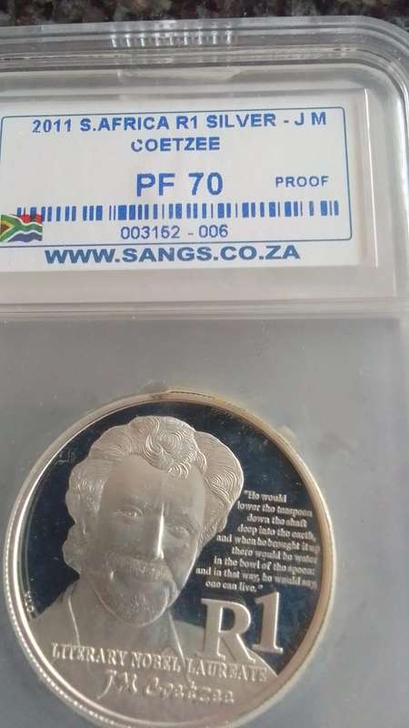 **PERFECT COIN PF70 GRADE - 2011 South Africa JM Coetzee SILVER R1 Protea Series