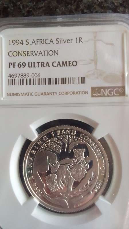 Very High Graded PF69 1994 South Africa SILVER Conservation R1 Protea Series Coin