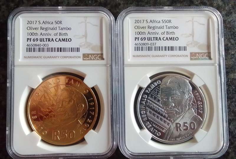 Highly Graded PF69 2017 Oliver Reginald Tambo Centenary Coin Set - R50 Silver & R50 Aluminum Bronze