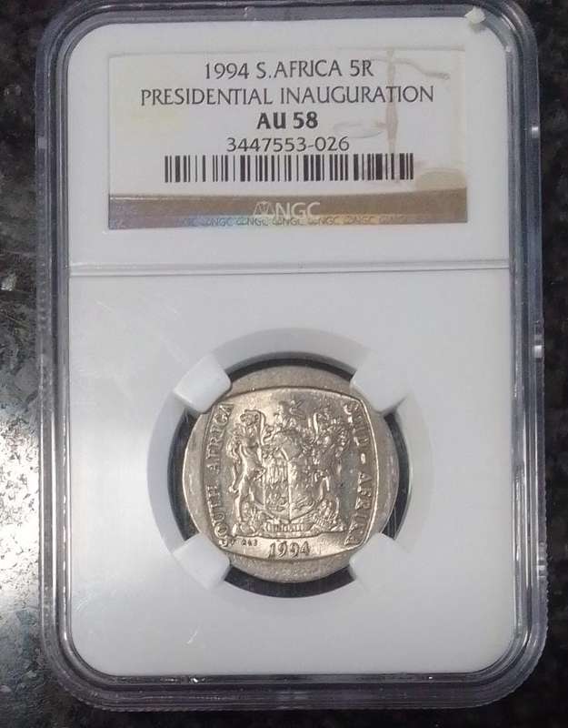 1994 South African R5 Presidential Inauguration AU58 Grading