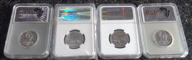 2000 South African Nelson Mandela R5 - 4x Graded Coins AU50+ AU53+ AU55+ AU58