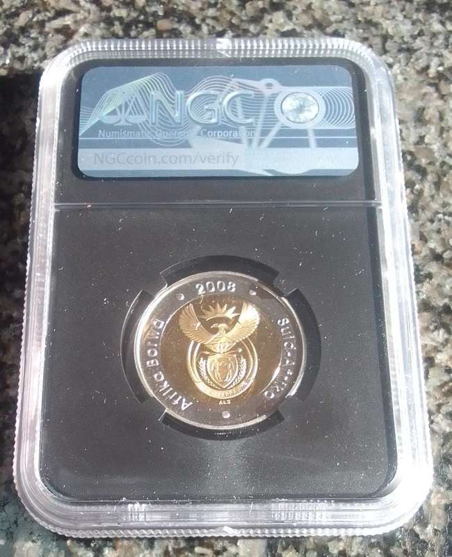 2008 South African Mandela 90th Birthday MS67 R5 Ultra Cameo coin