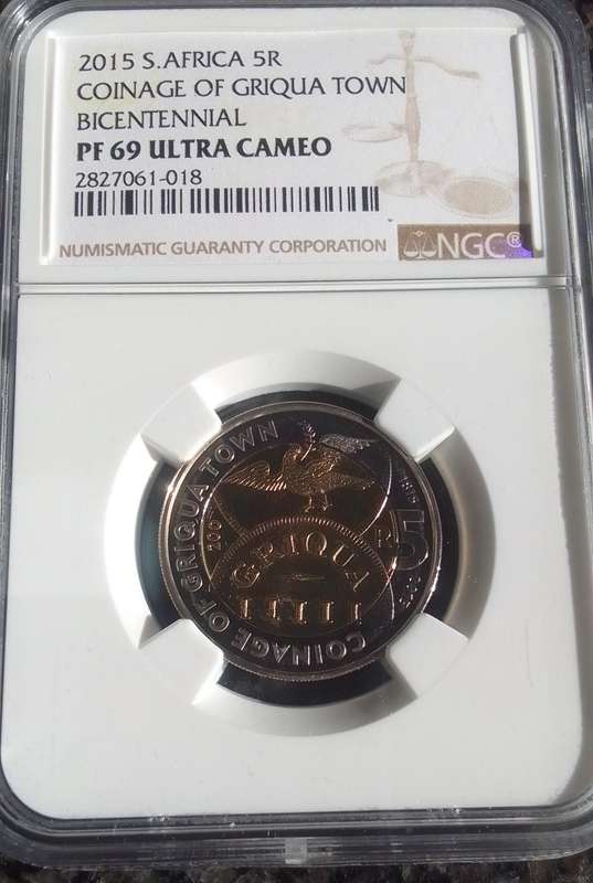 High Graded PF 69 Ultra Cameo - 2015 South Africa Coinage Of Griqua Town Bicentennial R5 Coin.