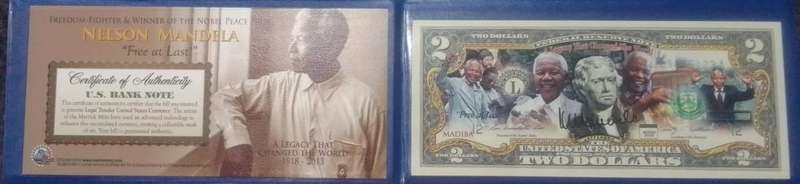 2009 USA 2 Dollar Mandela Coloured bill