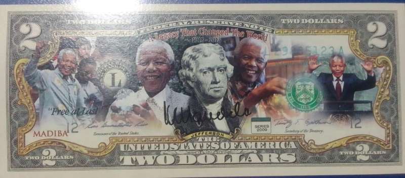 2009 USA 2 Dollar Mandela Coloured bill