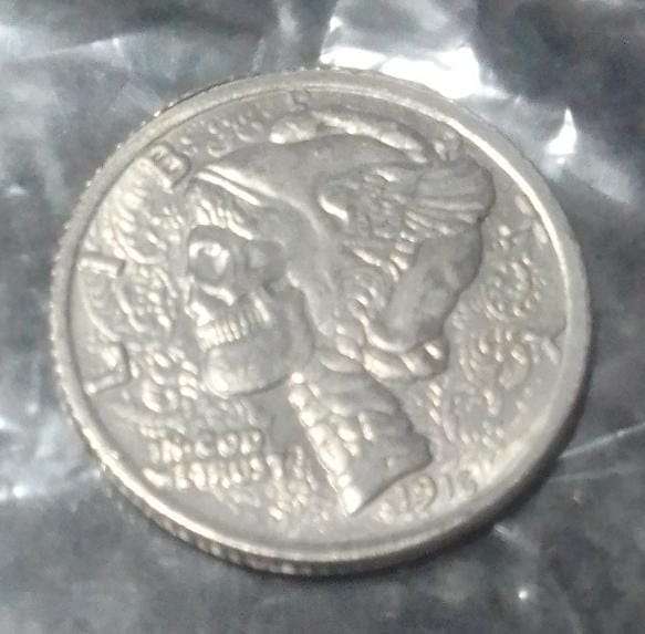 Very Unique Coin Art - 1916 USA Silver Mercury 1 Dime Coin