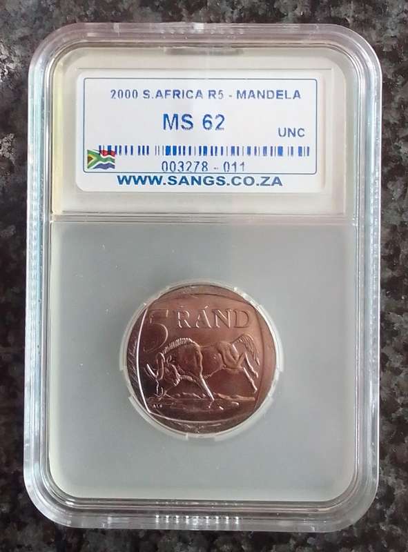 2000 South Africa Nelson Mandela R5 Coin Graded MS62