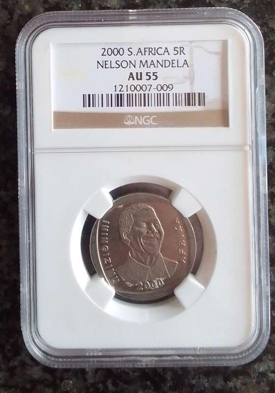 2000 South Africa Nelson Mandela R5 Coin Graded AU55