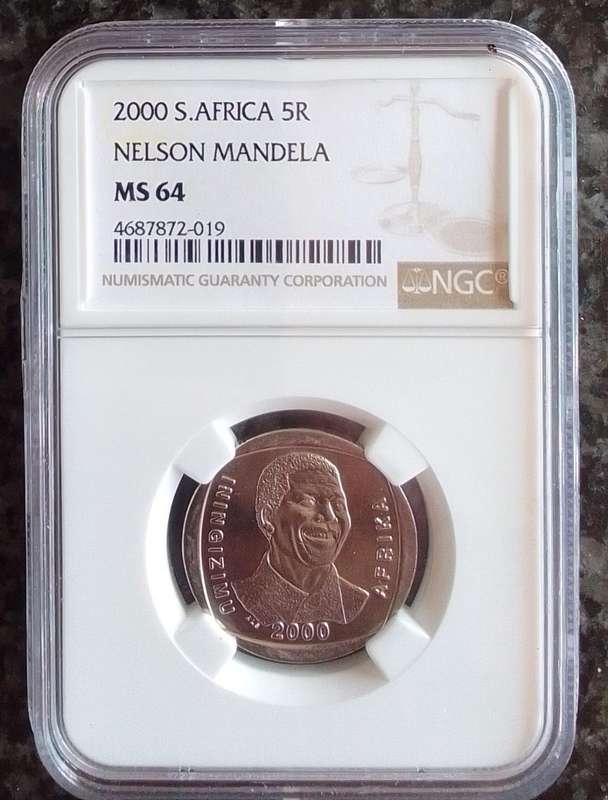 2000 South Africa Nelson Mandela R5 Coin Graded MS64