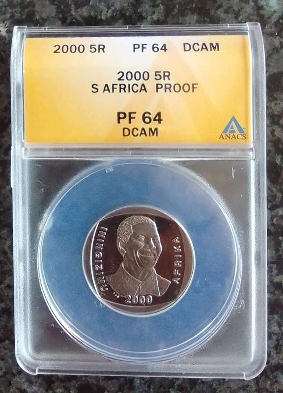 2000 South Africa Nelson Mandela R5 Coin Graded PF64