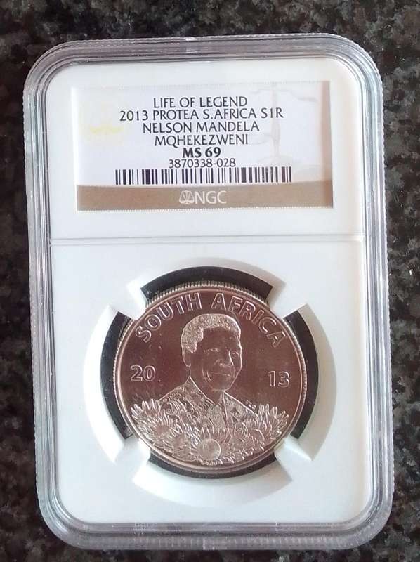 Very Rare Graded MS69 Coin 2013 SILVER Protea Series R1 - Sterling Silver MANDELA - Life of a Legend