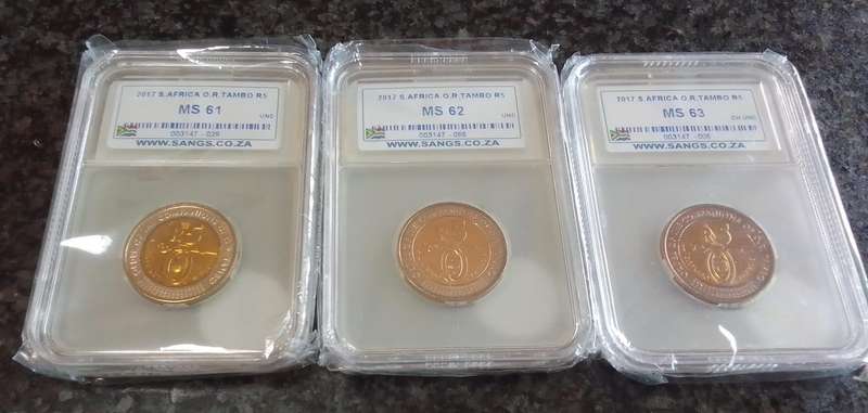 2017 South Africa OR Tambo R5 Coin set - 3 coins Graded in sequence MS61 & MS62 & MS63