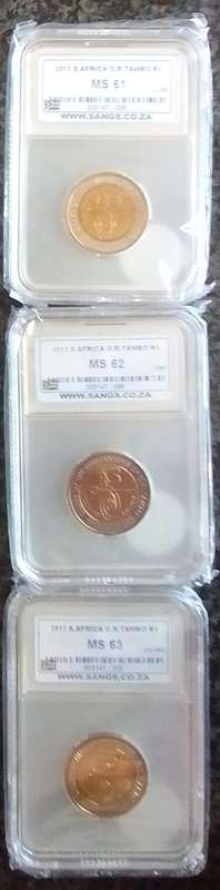 2017 South Africa OR Tambo R5 Coin set - 3 coins Graded in sequence MS61 & MS62 & MS63