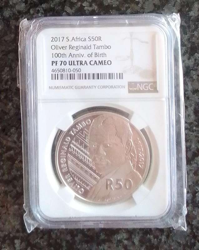 **VERY RARE** High Grade PF70 Ultra Cameo 2017 Oliver Reginald Tambo Centenary R50 Silver Coin - NEW