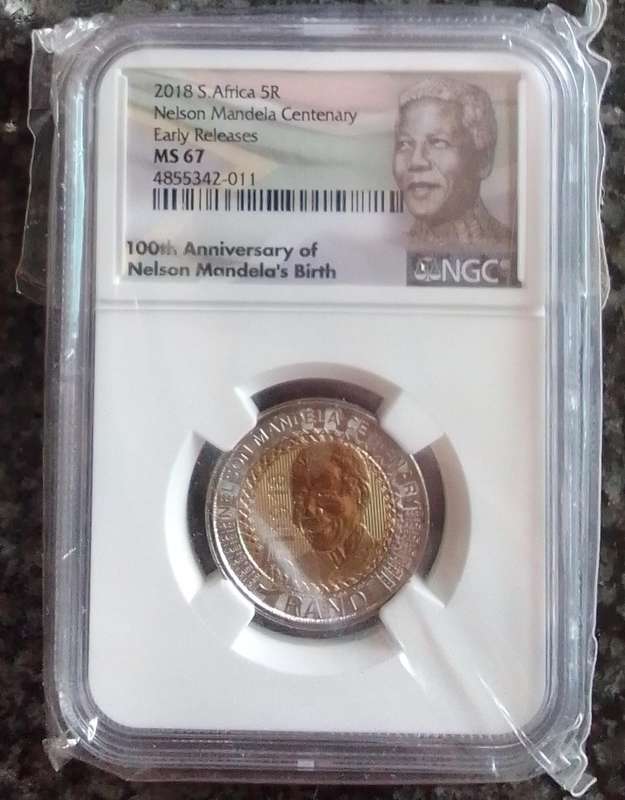 WORLDWIDE ONLY 50 NGC COINS IN THIS MS 67 GRADE - 2018 South Africa Mandela Centenary R5 Coin