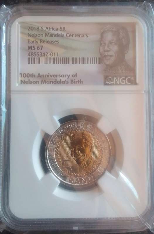 NGC GRADE MS 67 - 2018 South Africa Mandela Centenary R5 Coin