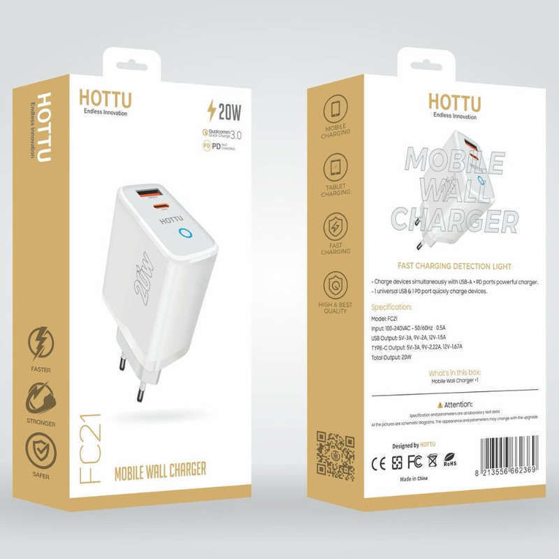 HOTTU Mobile Wall Charger FC21 - 20W Fast Charging