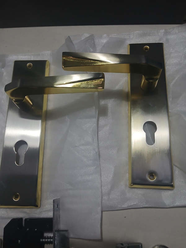 Gold door handle and  lock complete