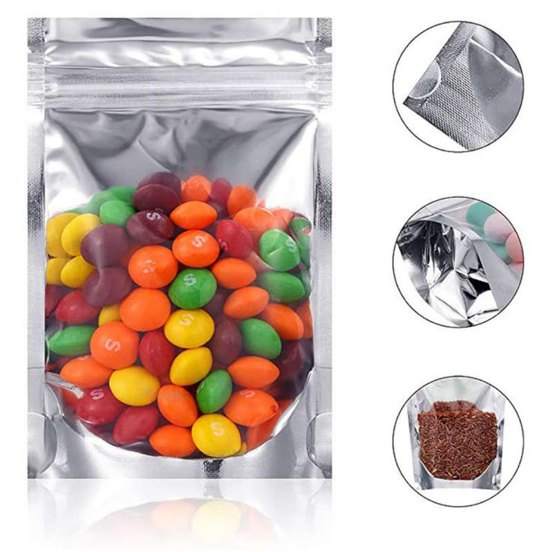 100pcs Mettalized clear stand up pouch with zipper