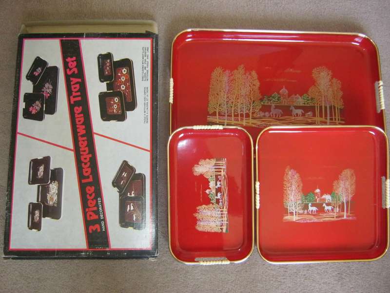Set of vintage hand decorated trays