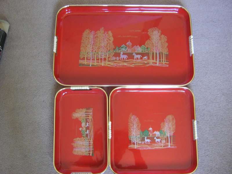 Set of vintage hand decorated trays