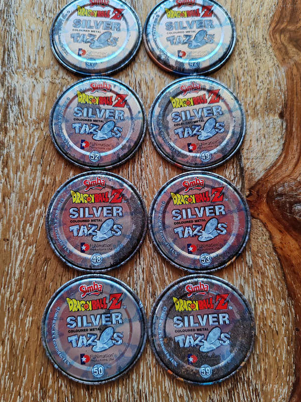 Set of 8 Silver Dragon Ball Z Tazos  Metallic Collectors Series