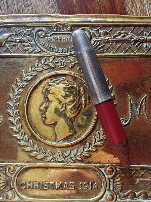Original 1914 Princess Mary Christmas Tin with Authentic .303 Bullet Pencil  WW1