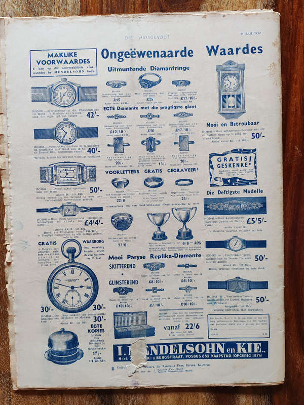 Huisgenoot  31 July 1939 (Pre-WWII South African Magazine  Fair Condition)
