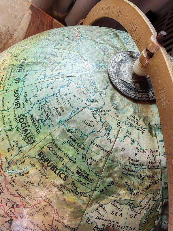 Vintage 12" Replogle World Ocean Series Globe  Brass Arm & Wooden Base
