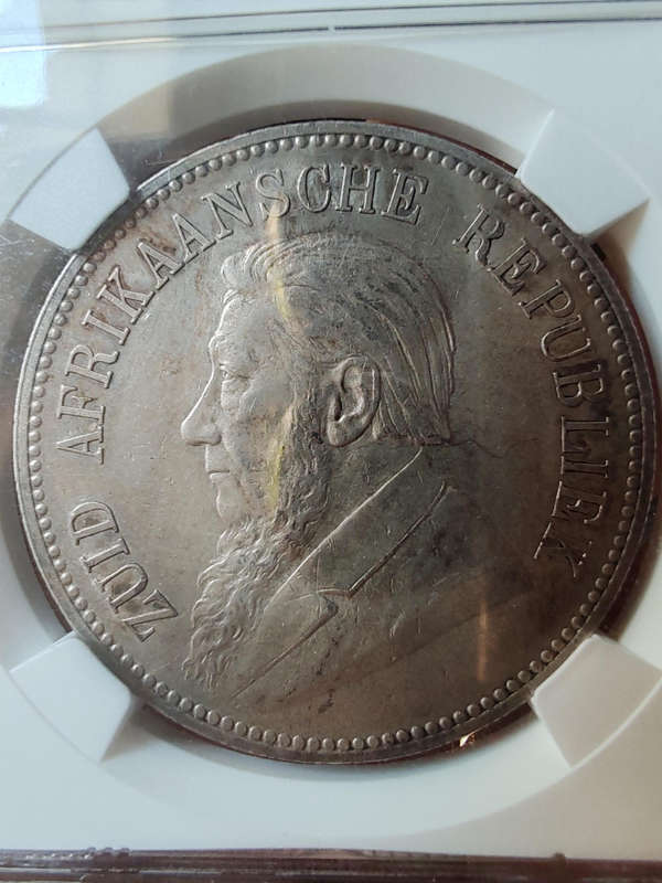 1892 ZAR 5 Shillings Single Shaft  NGC AU Details (Surface Hairlines)