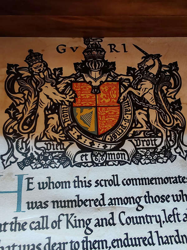 WWI Memorial Scroll  Pte. James Cathcart Stewart, 4th Battalion, South African Infantry
