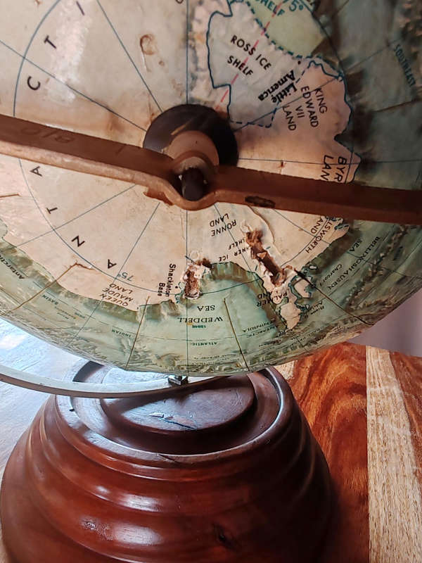 Vintage 12" Replogle World Ocean Series Globe  Brass Arm & Wooden Base